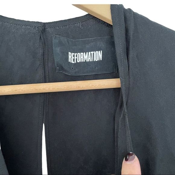 Reformation Black Silk V-neck Jumpsuit - Picture 4 of 8